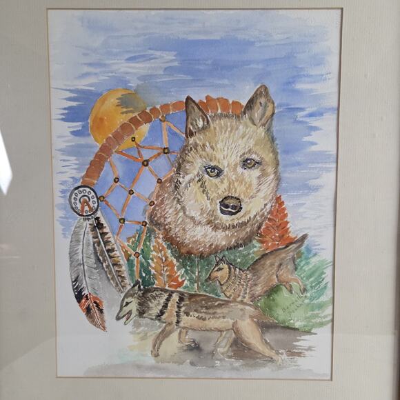 Sister Bernella Decker OOAK Watercolor Painting Wolfpack Dream Catcher Wolves - Picture 3 of 12